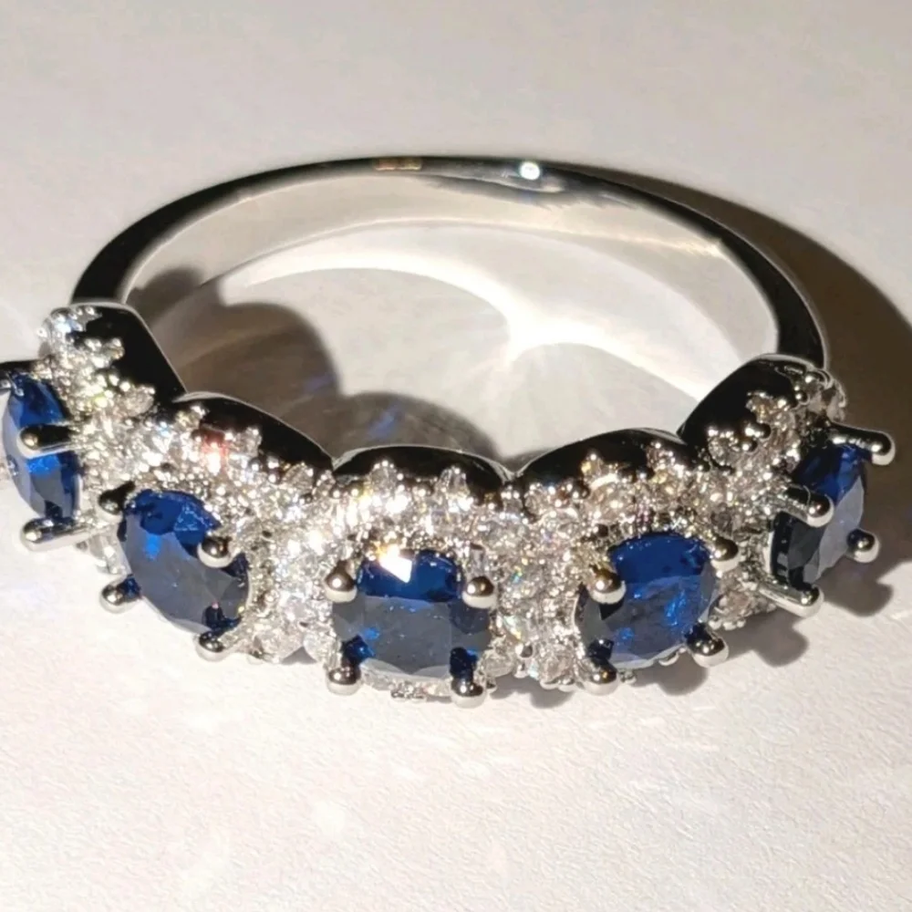 3.5ct Lab-Created Blue Sapphire Band Half Eternity Halo 14k White Gold Plated
